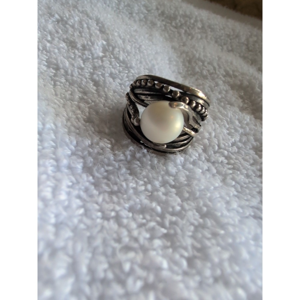 Sterling‎ Silver Textured Modernist Ring Pearl Ring Size 9